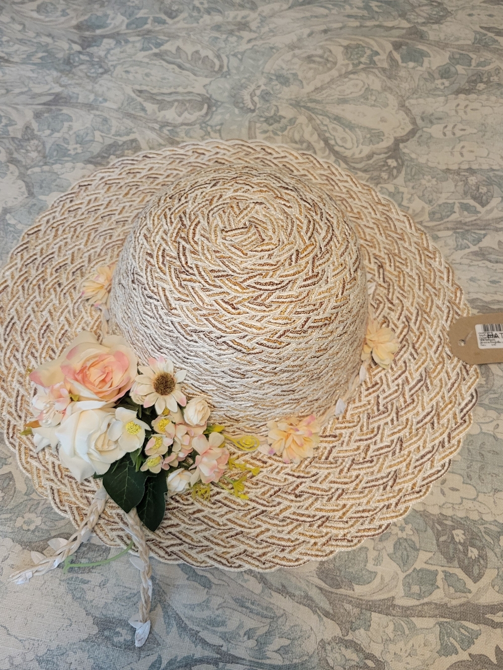 3/$12 SALE Floral Trim Sun Hat - Cream with Pastel Flowers NEW